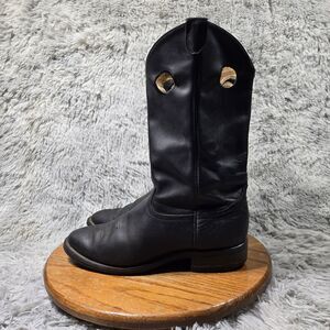 Tony Lama Mens Sz 10 Black Leather Western Mid Calf Cowboy Pull On BiuRite Boots